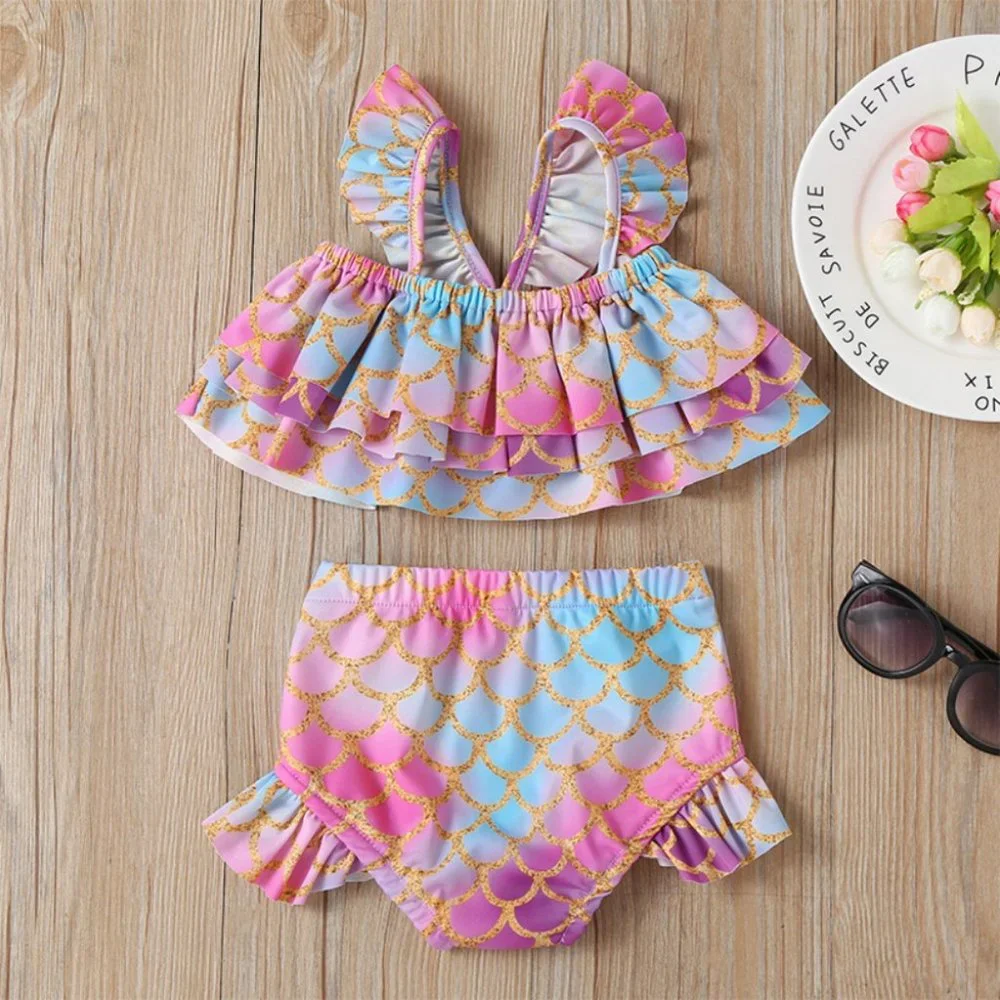 Mermaid Girls Pink Ruffle Bikini Swimsuit